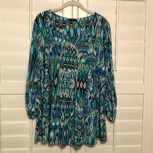 Cocomo turquoise/green/sand/blue pattern 3/4 sleeve tunic -size XL